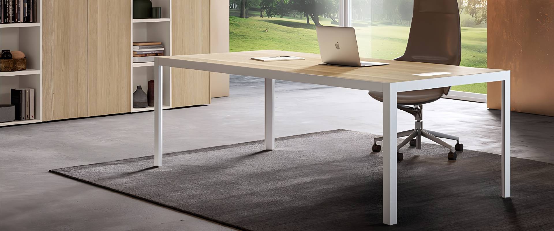 Bespoke executive office furniture with contemporary desk, modular shelving and integrated storage for modern workplaces.