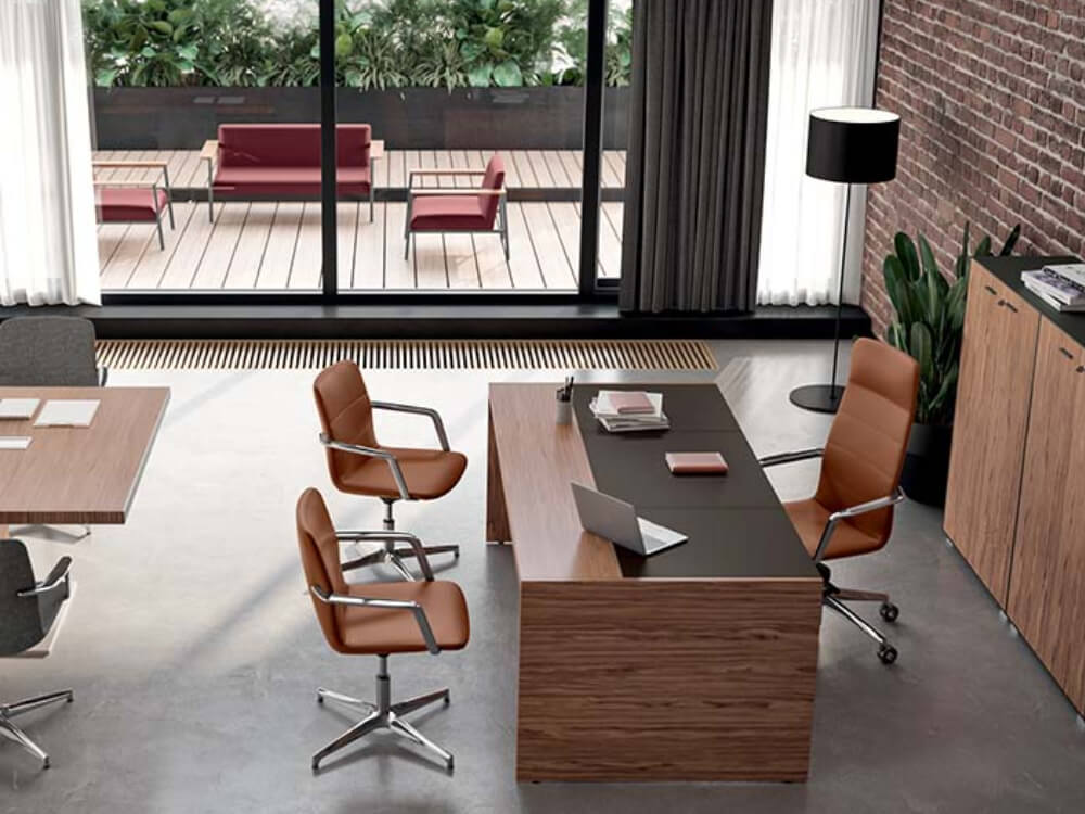 Einya - Wood Veneer Executive Desk with Optional Return and Leather Insert 01 img