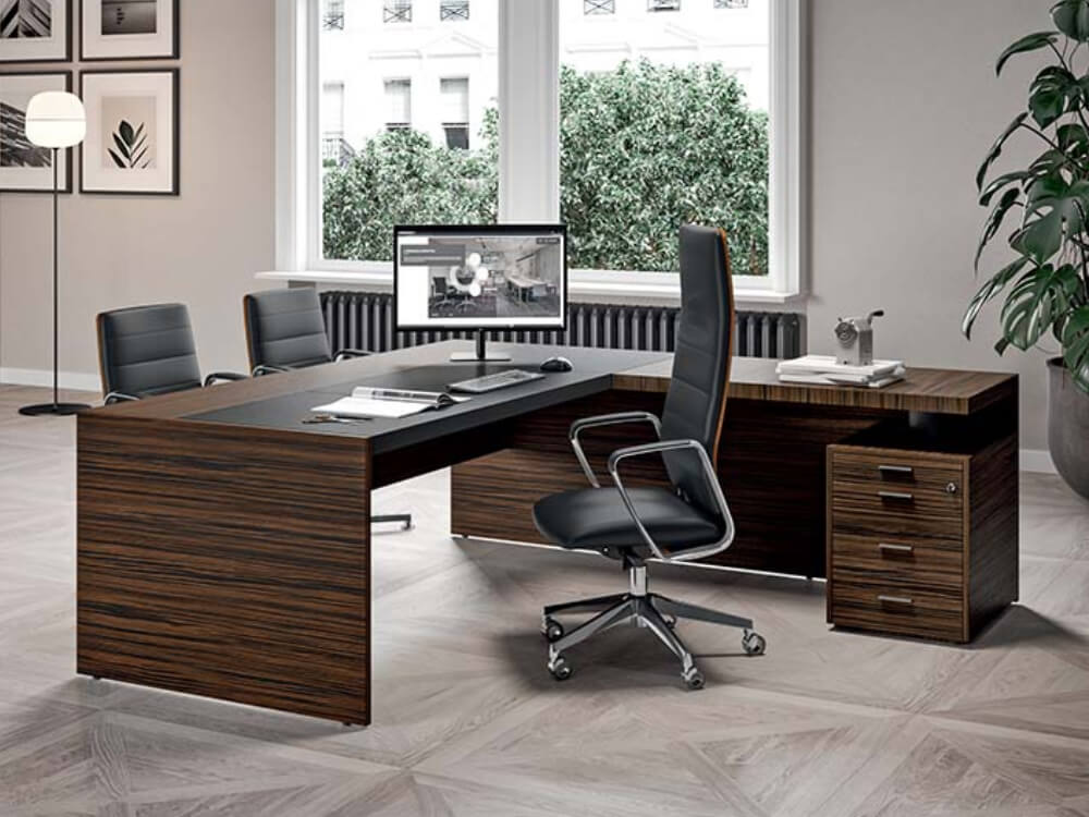 Einya - Wood Veneer Executive Desk with Optional Return and Leather Insert 02 img