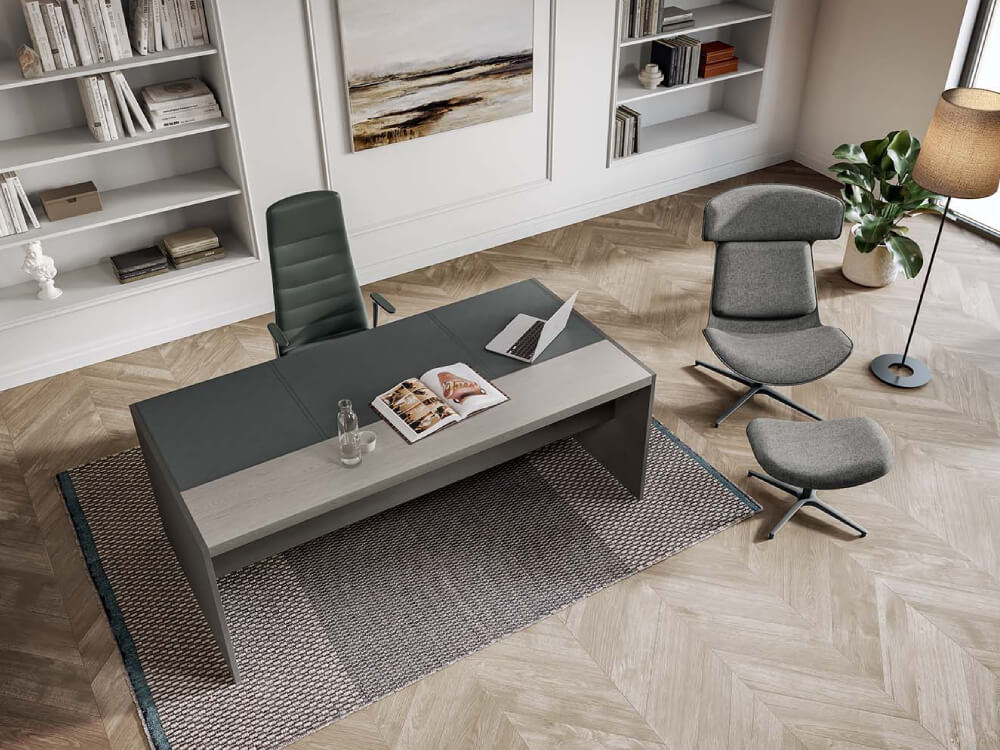 Einya - Wood Veneer Executive Desk with Optional Return and Leather Insert 04