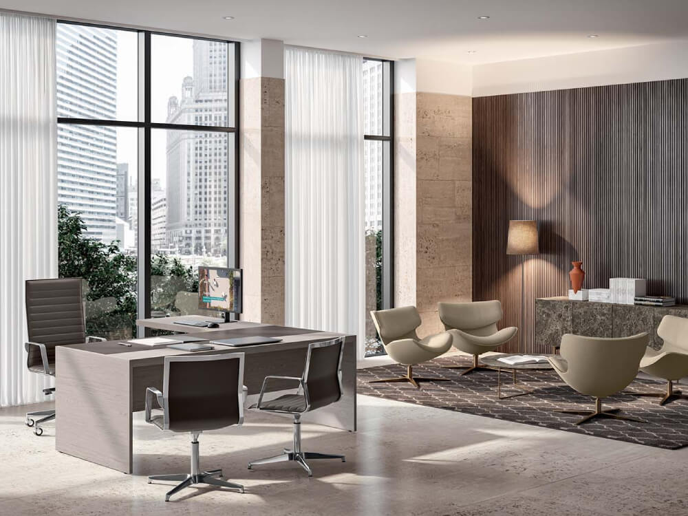 Einya - Wood Veneer Executive Desk with Optional Return and Leather Insert main Img