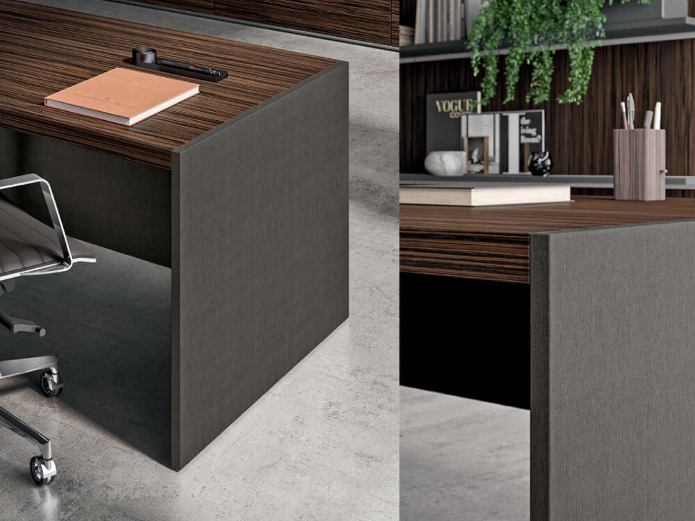 Einya - Wood Veneer Executive Desk with Optional Return and Leather Insert