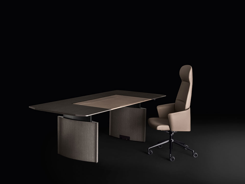 Elvira - Wood Veneer Height Adjustable Executive Desk with Optional Credenza Unit & Storage Unit