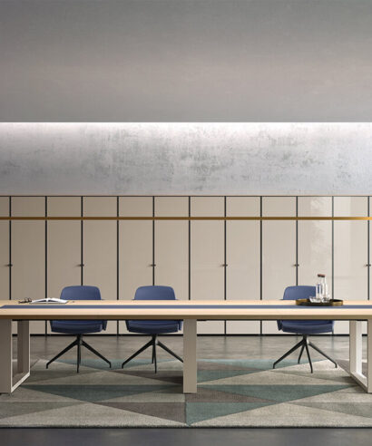 Adrien 4 – Wood Veneer Square and Rectangular Shaped Meeting Tables with Leather Insert