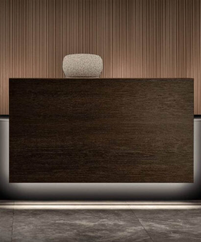 Lenny - Straight Reception Desk with Melamine Overhang Panel