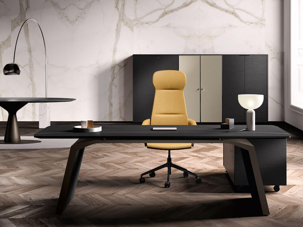 Myra - Modern Executive Desk with Solid Panel Legs and Optional Credenza Unit 01 Img