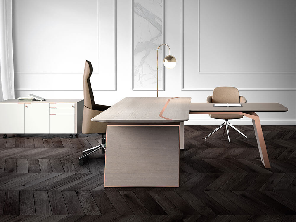 Myra - Modern Executive Desk with Solid Panel Legs and Optional Credenza Unit 02 Img