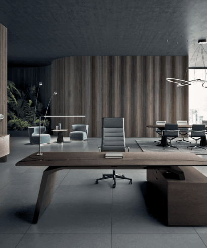 Myra - Modern Executive Desk with Solid Panel Legs and Optional Credenza Unit