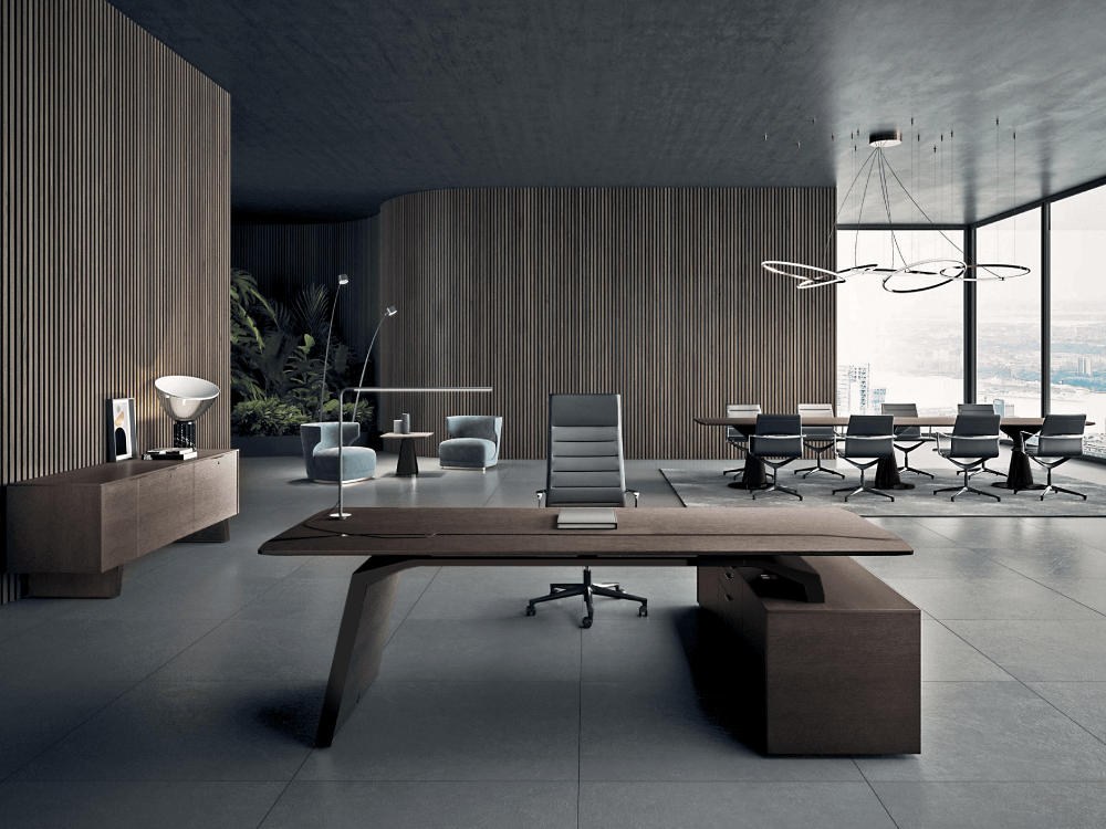 Myra - Modern Executive Desk with Solid Panel Legs and Optional Credenza Unit Main Img