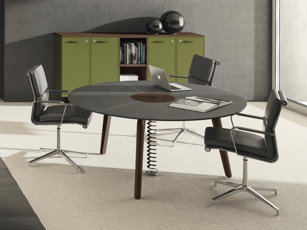 Reine 2 – Wood Veneer and Leather Round Shaped Meeting Table 01