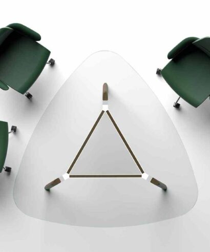Reine 3 – Glass Top Round, Triangular and Rounded Corner Shaped Meeting Table