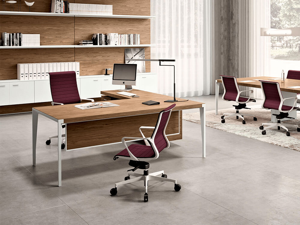 Xandy - Sleek Executive Desk in Wood Veneer with Leather Inlay, Modesty Panel, Return & Credenza Unit 01 Img