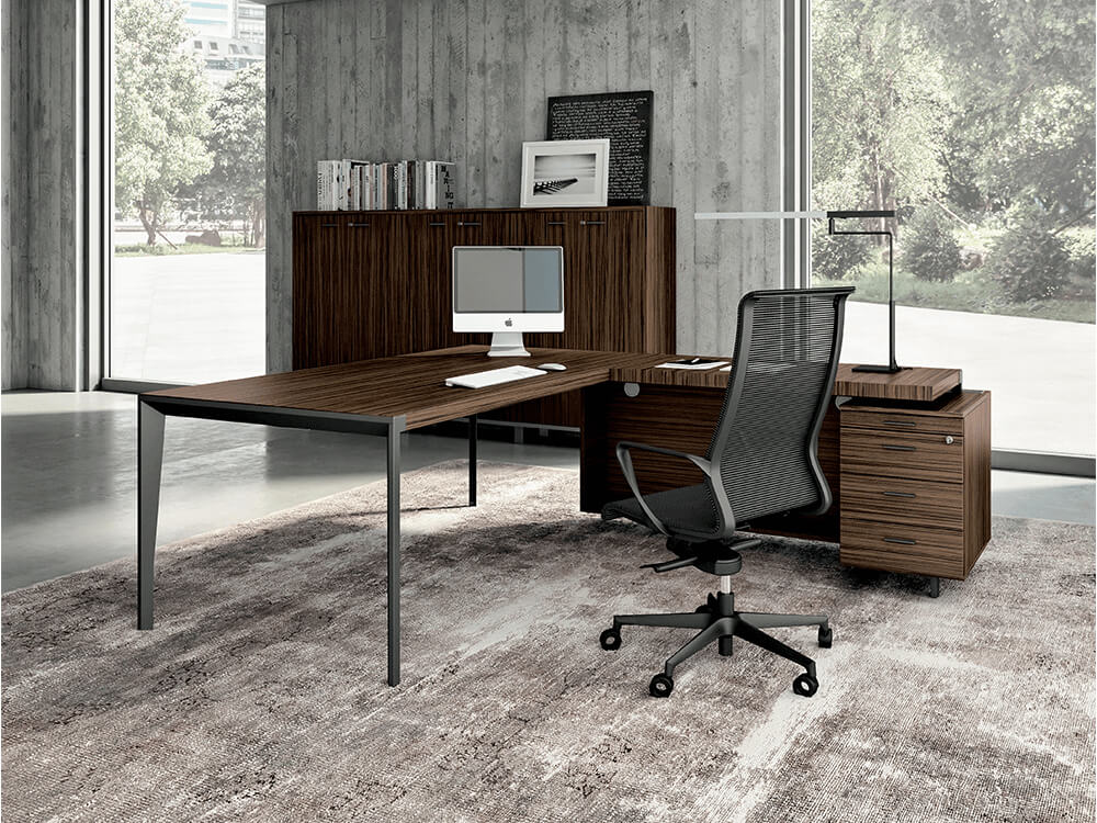 Xandy - Sleek Executive Desk in Wood Veneer with Leather Inlay, Modesty Panel, Return & Credenza Unit 02 Img
