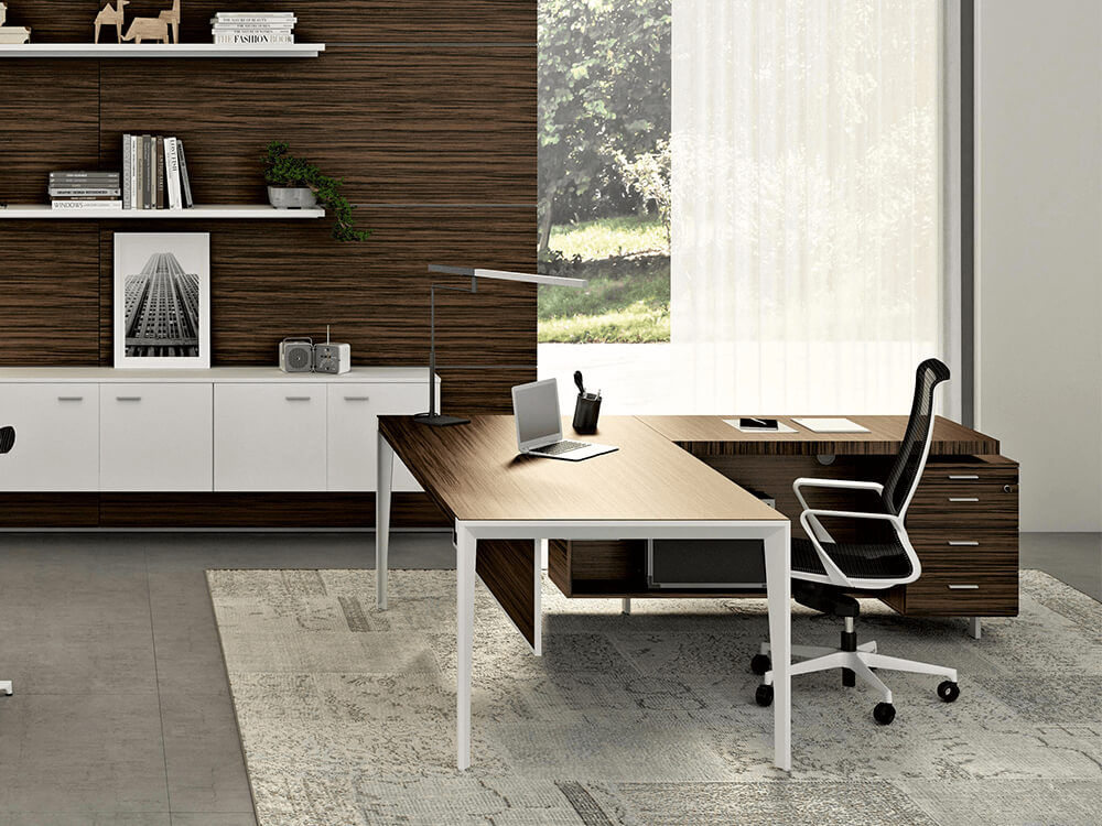 Xandy - Sleek Executive Desk in Wood Veneer with Leather Inlay, Modesty Panel, Return & Credenza Unit 04 Img