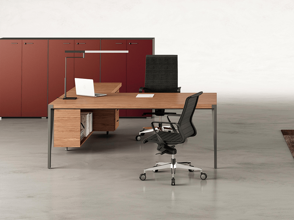 Xandy - Sleek Executive Desk in Wood Veneer with Leather Inlay, Modesty Panel, Return & Credenza Unit 05 Img