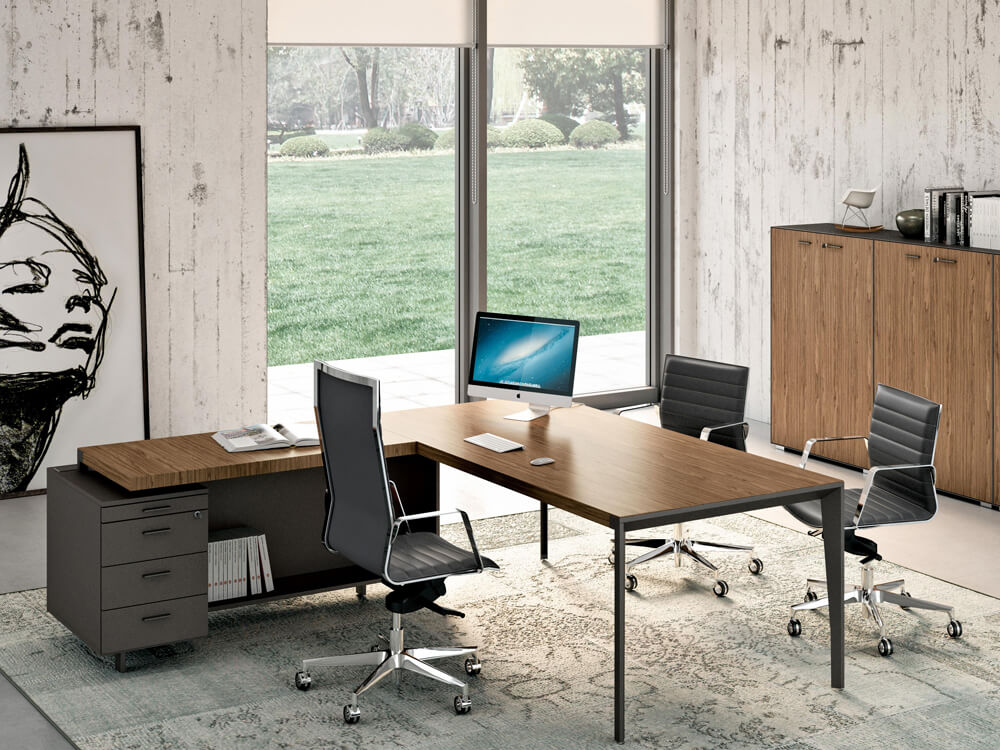 Xandy - Sleek Executive Desk in Wood Veneer with Leather Inlay, Modesty Panel, Return & Credenza Unit 06 Img