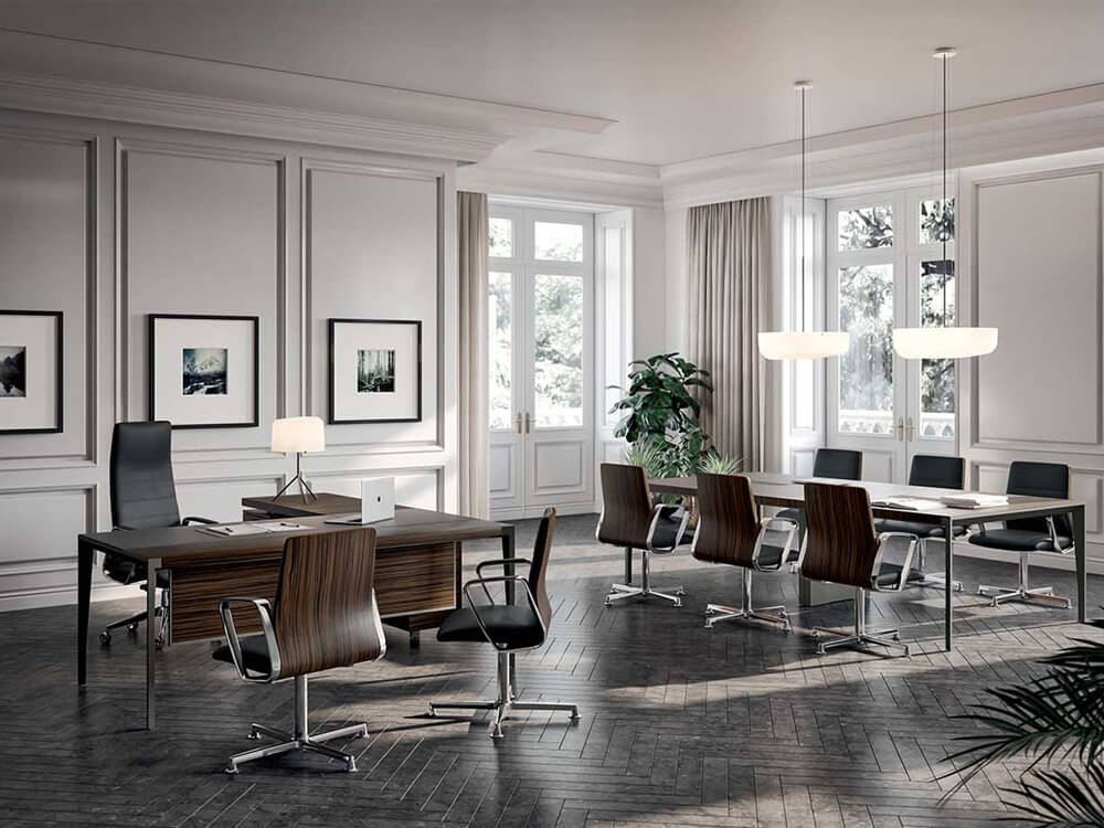 Xandy - Sleek Executive Desk in Wood Veneer with Leather Inlay, Modesty Panel, Return & Credenza Unit 07 Img