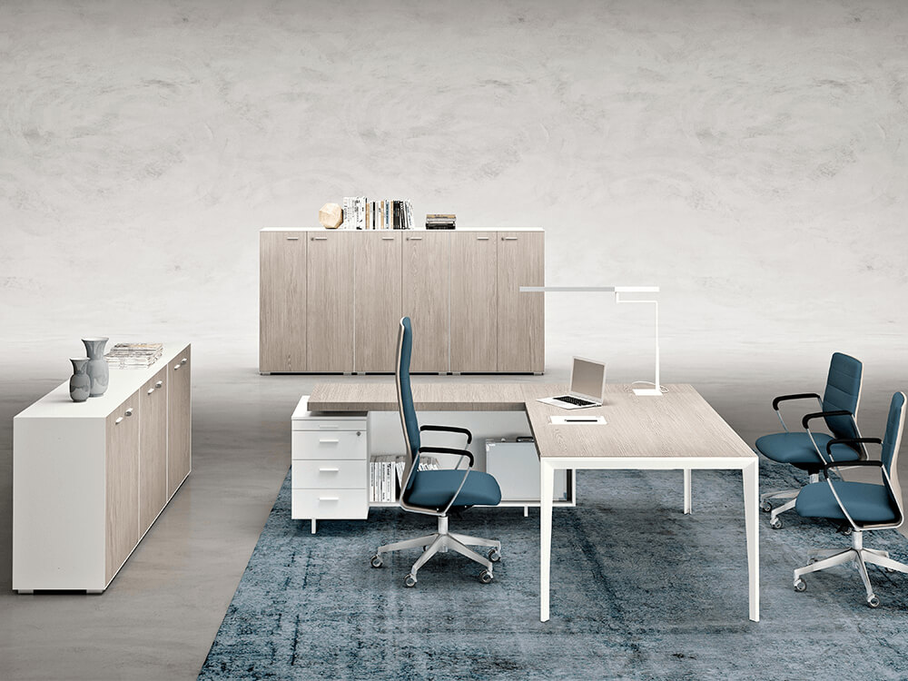 Xandy - Sleek Executive Desk in Wood Veneer with Leather Inlay, Modesty Panel, Return & Credenza Unit 08 Img