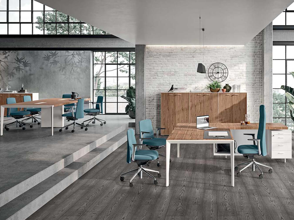 Xandy - Sleek Executive Desk in Wood Veneer with Leather Inlay, Modesty Panel, Return & Credenza Unit 09 Img
