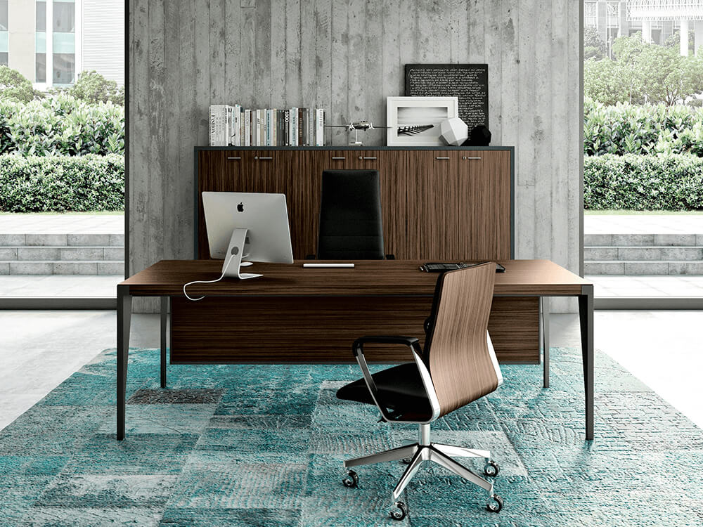 Xandy - Sleek Executive Desk in Wood Veneer with Leather Inlay, Modesty Panel, Return & Credenza Unit Main Img