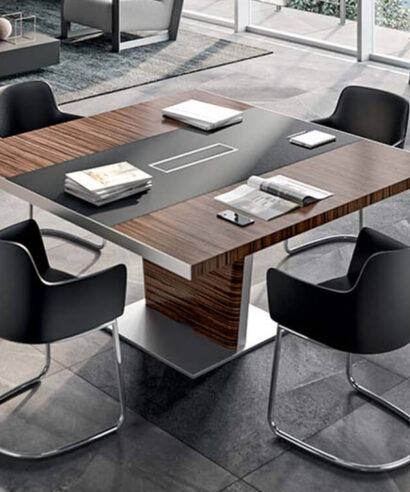 Xenophon 1 - Square Shaped Meeting Table with Optional Leather Inlay