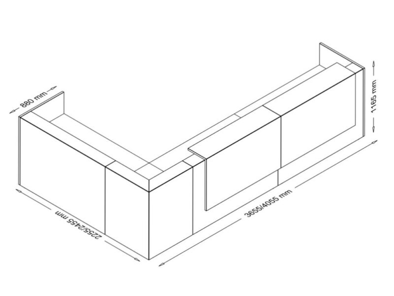 Zack 7 - L Shaped Reception Desk with Overhang Panel Size img