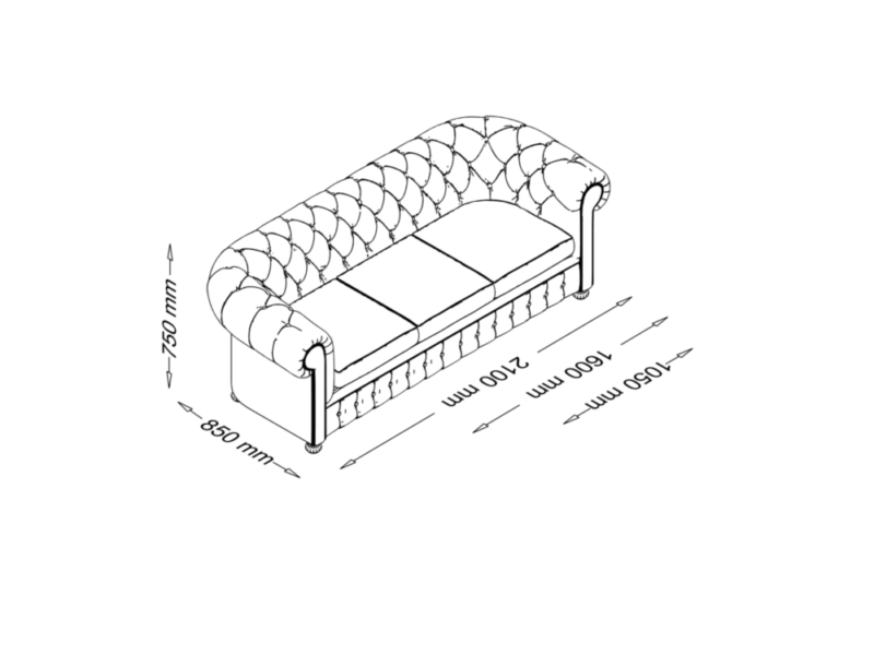 Esteban - Classic One, Two And Three Seater Tufted Upholstery Sofa size img