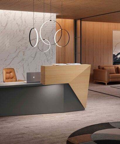 Naira - Reception Desk with Overhang Panel and Ambient Lighting LED