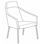 L590 x D640 x H930 mm (For Leg High-Back Armchair)