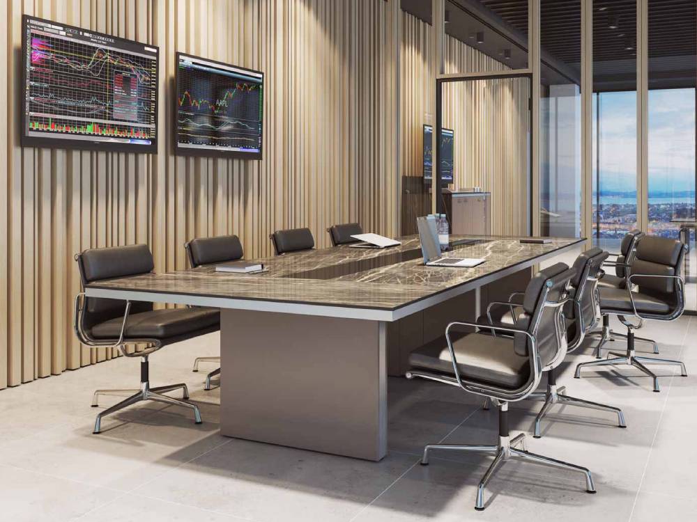 Arena 1 - Marble Slab Leg Rectangular Meeting Table with Optional Glass and Leather Inserts 01 img