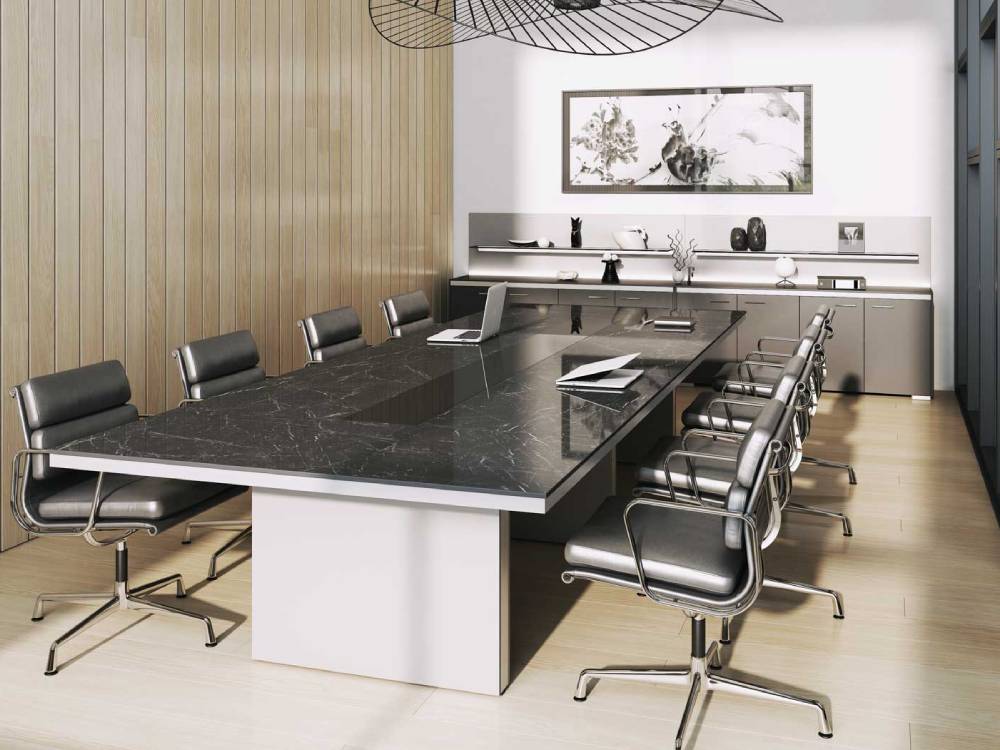 Arena 1 - Marble Slab Leg Rectangular Meeting Table with Optional Glass and Leather Inserts 03 img
