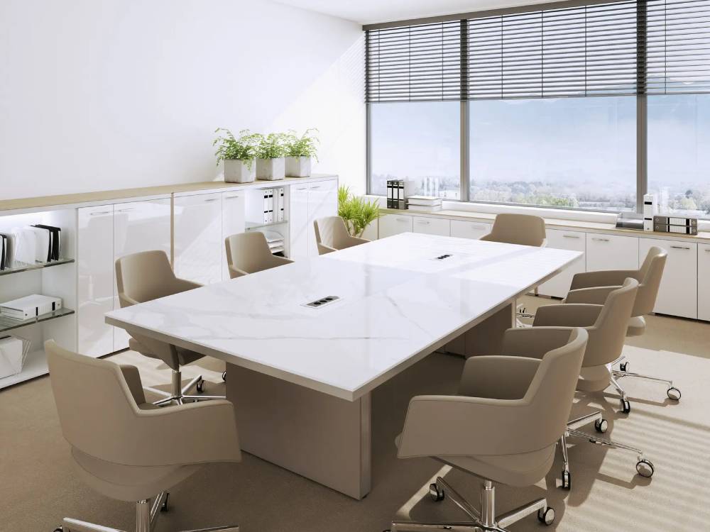 Arena 1 - Marble Slab Leg Rectangular Meeting Table with Optional Glass and Leather Inserts 04 img