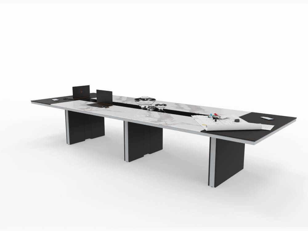 Arena 1 - Marble Slab Leg Rectangular Meeting Table with Optional Glass and Leather Inserts 05 img