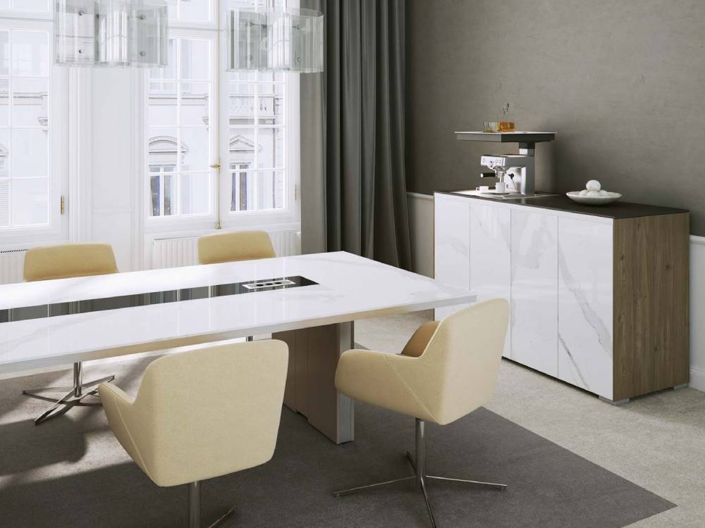 Arena 1 - Marble Slab Leg Rectangular Meeting Table with Optional Glass and Leather Inserts 06 img