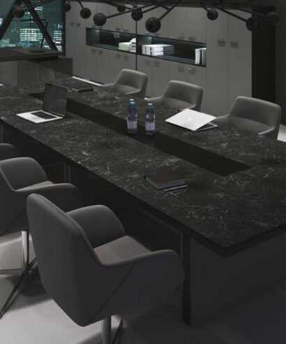 Arena 1 -  Marble Slab Leg Rectangular Meeting Table with Optional Glass and Leather Inserts