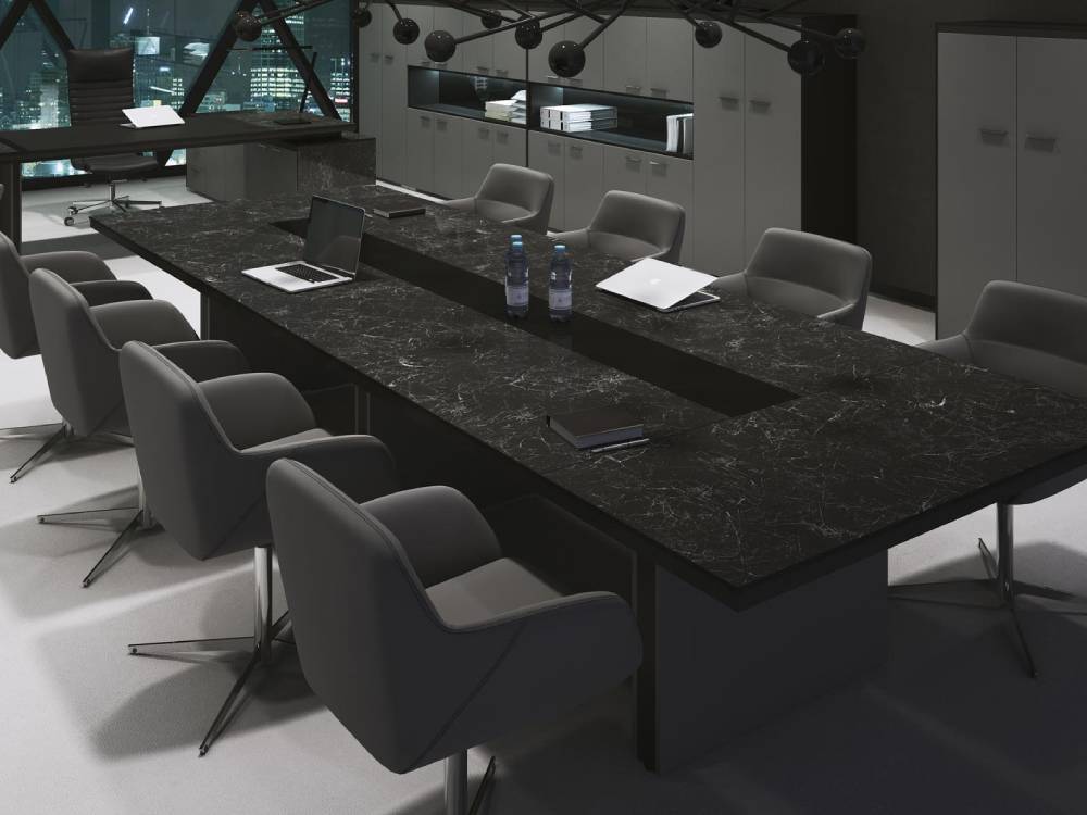 Arena 1 - Marble Slab Leg Rectangular Meeting Table with Optional Glass and Leather Inserts Main img