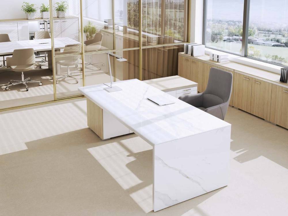 Arena - Marble Slab Leg Executive Desk with Glass and Leather Optional Credenza 02 img