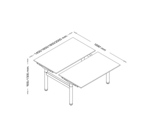 Nayara – Back to Back Height Adjustable U Leg Office Desk For 2 ,4 And 6 Persons Dimesnsiosn Img