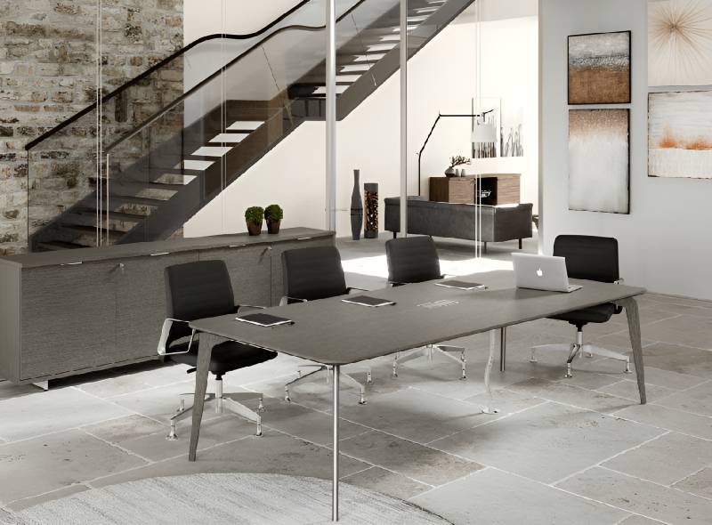 Modern home office with stylish desk, ergonomic chair, and contemporary workspace furniture